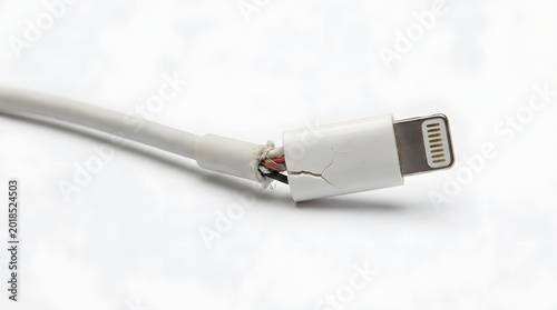 Broken Charger Cable Tip Isolated on White Background