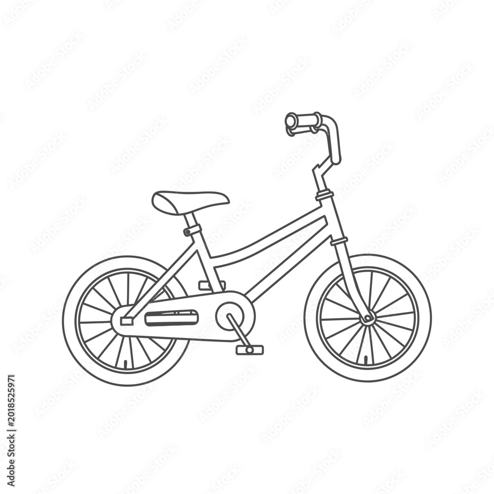 Fototapeta premium Simple Outlined Child's Bicycle Illustration on White Background