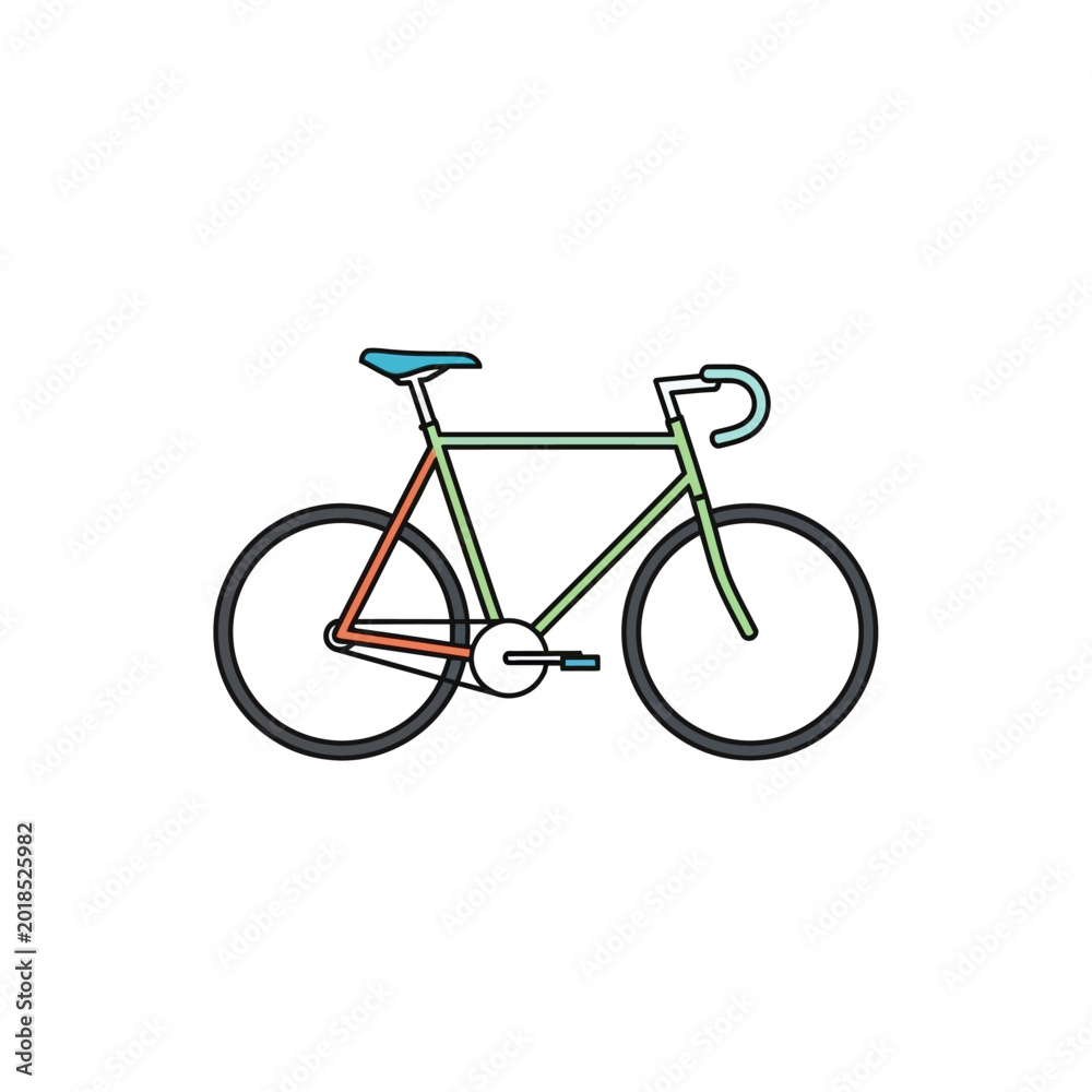 Fototapeta premium Colorful bicycle outline, isolated on white background