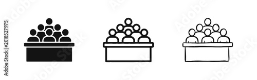 Fotografie People Sitting at Desk Audience or Jury Panel Discussion Icon Set