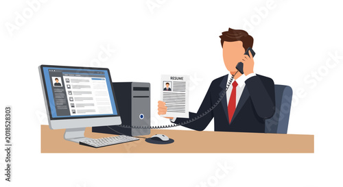 Business professional on phone discussing resume
