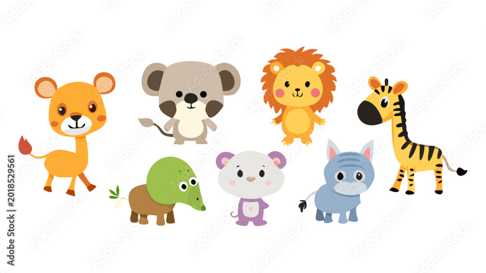 Obraz premium Wildlife Animals of the World Cartoon Vector Illustration Set