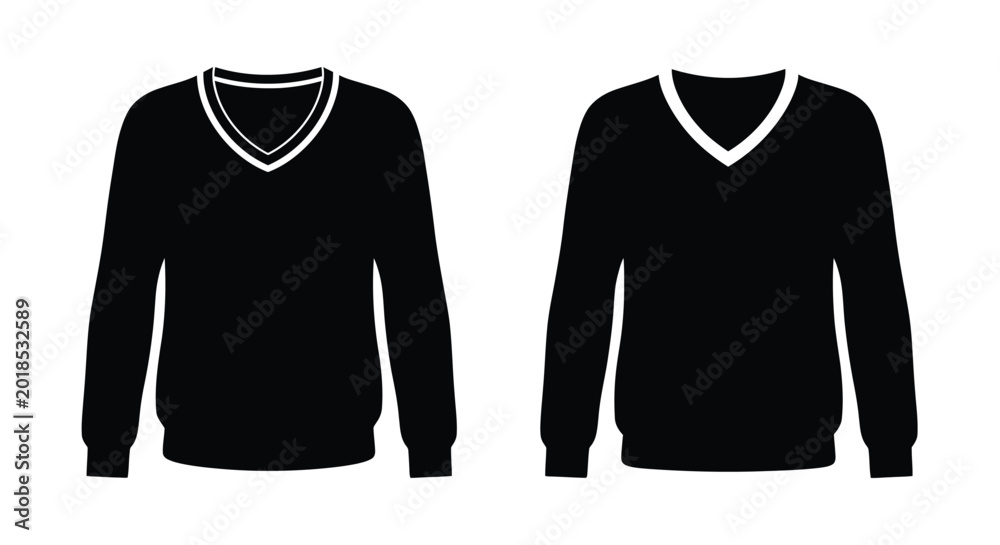 Naklejka premium V neck sweater silhouettes on white background silhouette