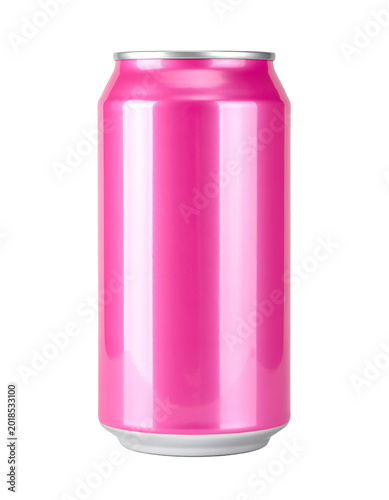 Sleek and vibrant metallic pink aluminum beverage can mockup for energy drinks or soda packaging design 