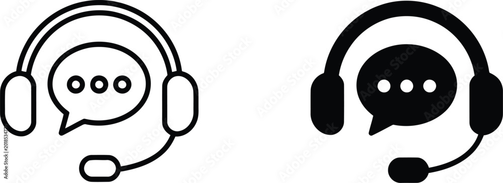 Obraz premium Headset and chat bubble icons, communication vector illustration