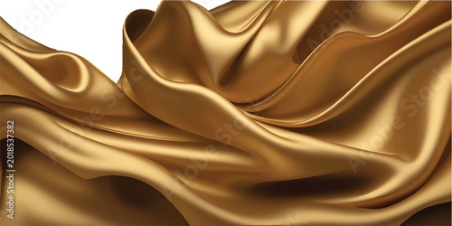 Luxurious golden silk fabric drapes elegantly, creating a soft, flowing backdrop.
