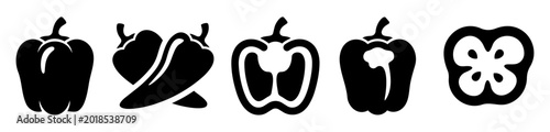 Pepper icon set of bell and chili vegetable silhouettes