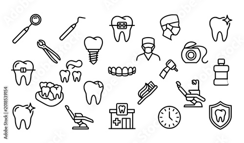 Tableau sur toile Creative dental outline vector icon set with implant and orthodontic symbols