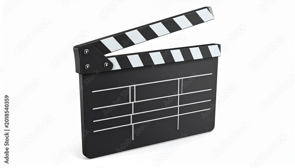 Fototapeta premium Black and White Clapperboard for Film Production on White Background.