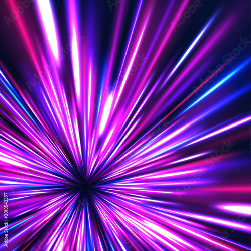 Tableau sur toile Modern sci fi background with glowing hyperspace lines, energetic velocity burst