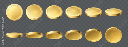 Obraz na plátně Realistic shiny gold coins