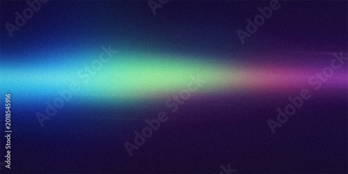 Tableau sur toile Dark abstract background with a vibrant horizontal light streak of blue green and purple, emanating from left to right, with grainy texture
