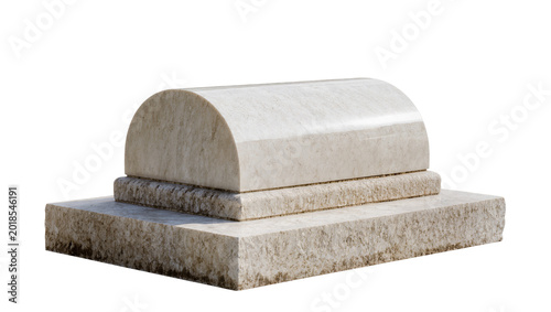 Canvas Print Gray Granite Tombstone Monument with Curved Top on Stone Base
