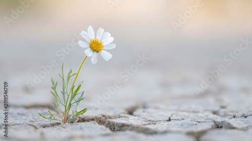 A Resilient Flower Thrives in Harsh Terrain, Symbolizing Hope and Perseverance Amidst a Cracked Earth Background