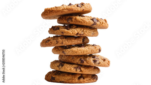Tableau sur toile Stacked Chocolate Chip Cookies with Crumbs and Dark Chocolate