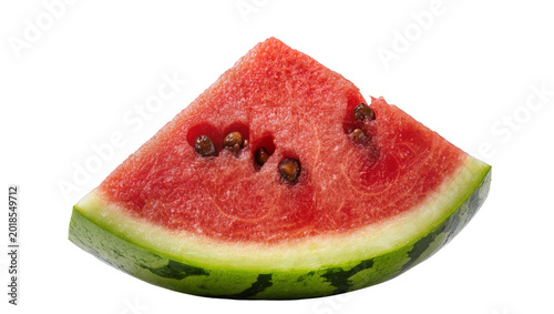 Konstfotografi Juicy red watermelon wedge with dark seeds and green rind
