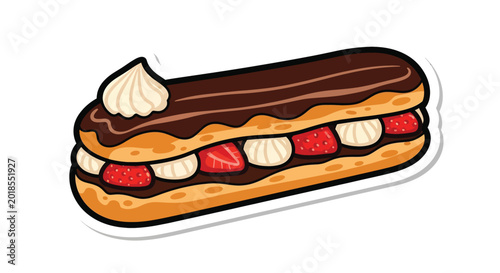 Colorful eclair with chocolate topping.