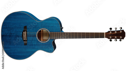 Canvas Print Blue Acoustic Electric Guitar with Rosewood Fingerboard and Tuning Pegs