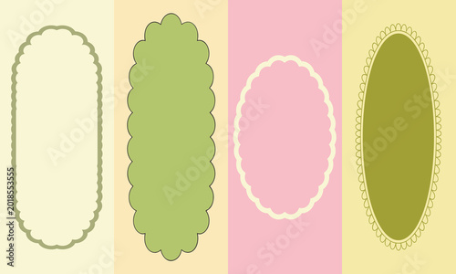 Fotografía Collection of four elegant scalloped oval frames on pastel backgrounds with flat lighting to evoke a cheerful mood