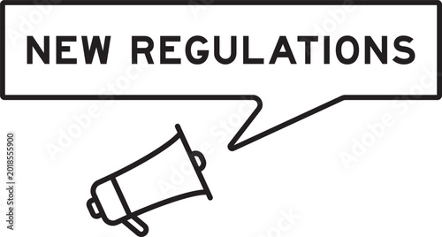 Fotografie Megaphone icon with speech bubble in word new regulations on white background