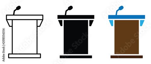 Tableau sur toile Set of three podium icons with microphones for public speaking events and busine