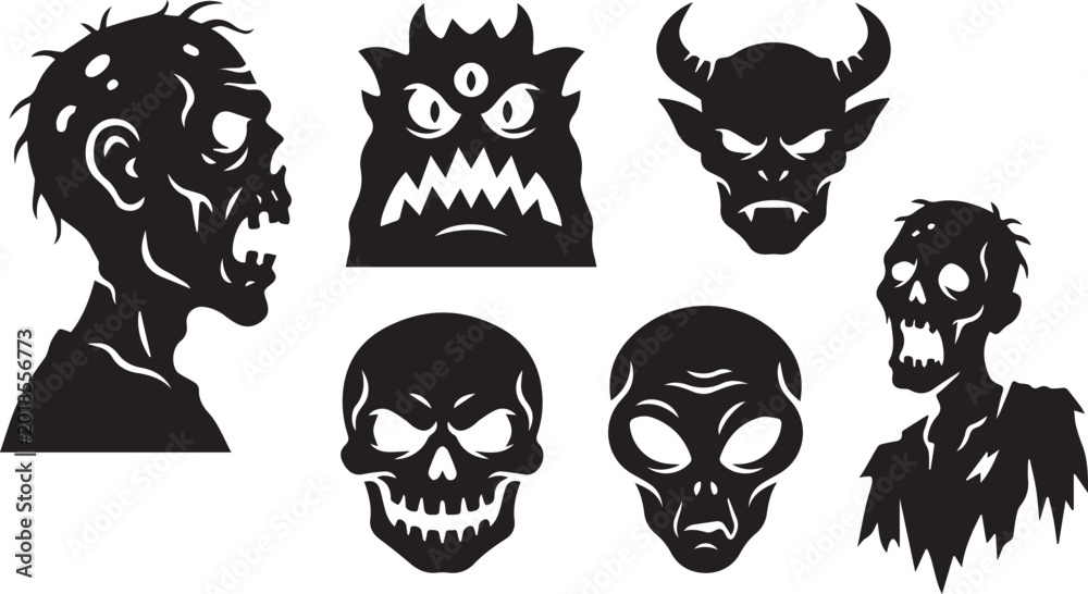 Fototapeta premium Black Emoji Face Icon Set with Various Expressions