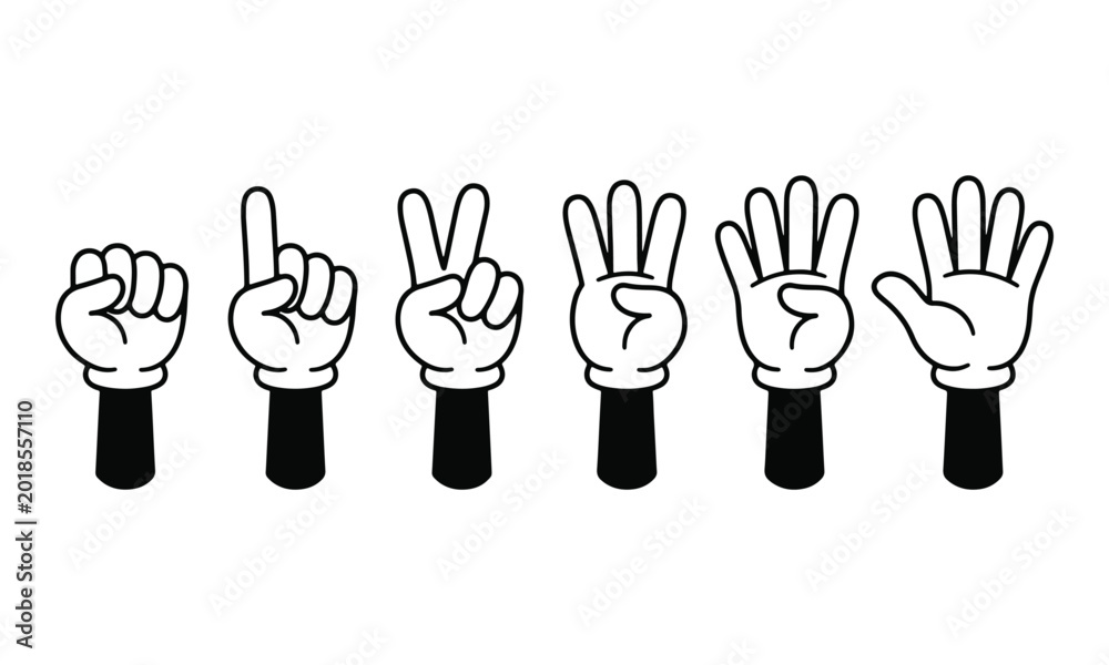 Obraz premium Cartoon gloved hand counting gestures set on white background