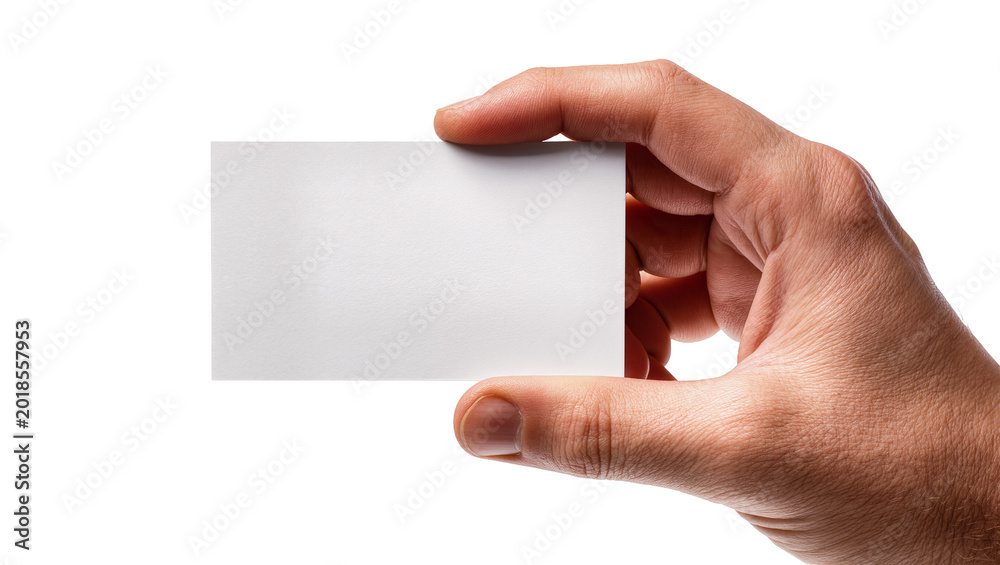 Obraz premium Human hand holding blank white rectangular business card