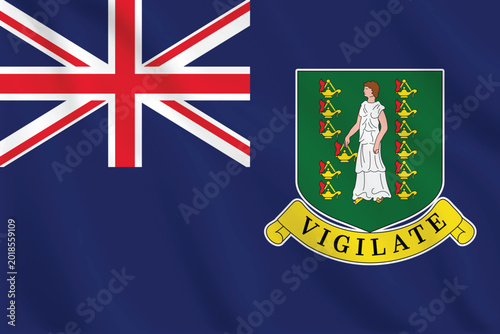 Detailed vector illustration of the British Virgin Islands flag with waving fabric effect. Includes the blue ensign, Union Jack canton, and green coat of arms with Saint Ursula and Vigilate motto