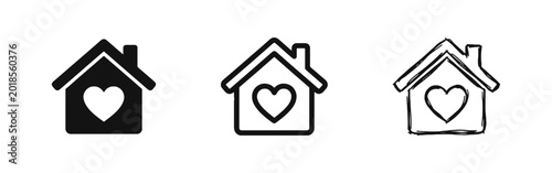 Canvas Print House with heart icon representing home love and family in glyph, outline and ha