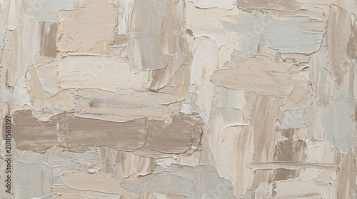 Abstract painting with beige and gray brushstrokes on canvas.