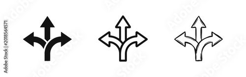 Billede på lærred Three Way Directional Arrows for Choice and Decision Icon Set