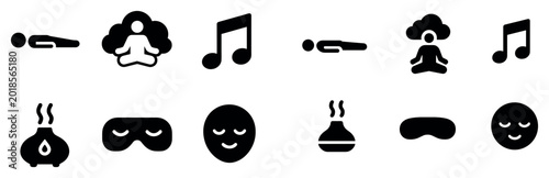 Wellness icons with relax pose mask minimal