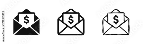 Bild auf Leinwand Money Envelope with Dollar Sign Icon Set for Payment and Invoice
