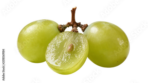 Obraz na płótnie Green Thompson Seedless Grapes with Cut Grape Showing Seed Interior