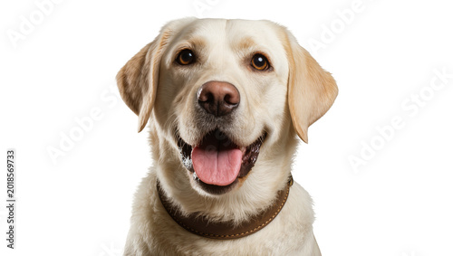 Tableau sur toile Golden Labrador Retriever Dog Head with Brown Collar and Open Mouth
