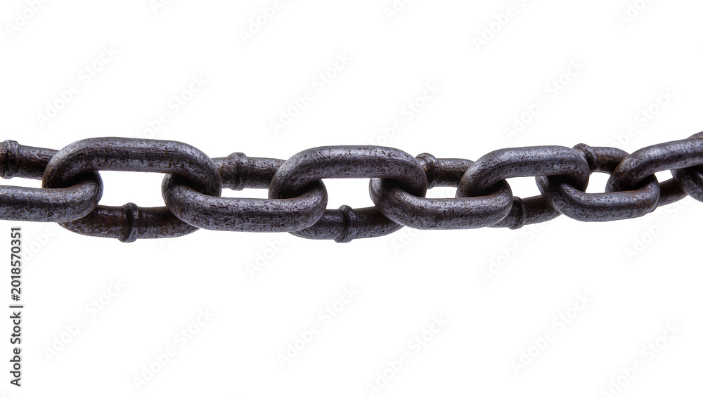 Fototapeta premium Rustic gray metal chain link segment close-up