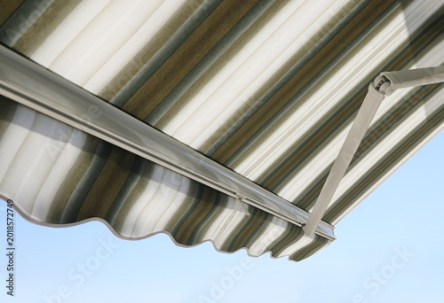 Close up outdoor automatic sliding canopy retractable roof system, patio awning for sunshade