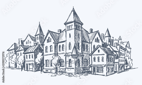 Foto Vector line art of a vintage building