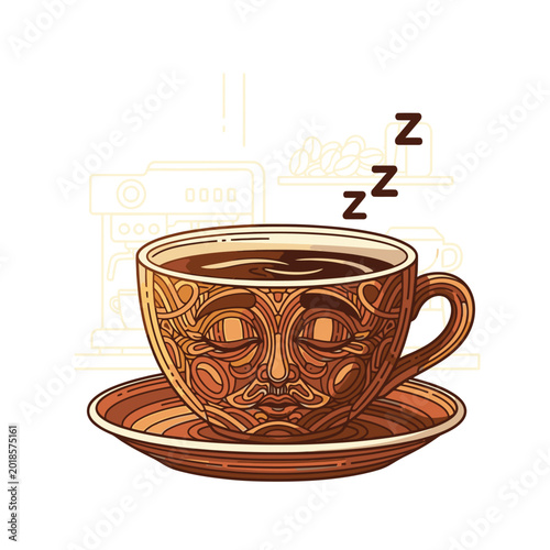 Fotografia Sleepy Face Coffee Cup Design.