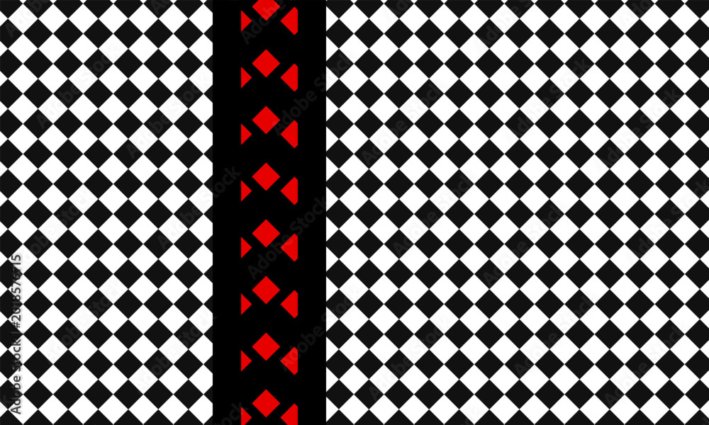 Fototapeta premium A black and white diagonal checkered pattern background featuring a vertical tire track design graphic illustration