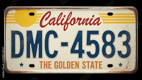 Vintage California license plate, DMC-4583, The Golden State, retro American car tag