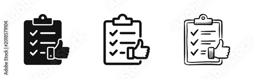 Quadro su tela Clipboard with checkmarks and thumbs up icon set - survey and satisfaction conce