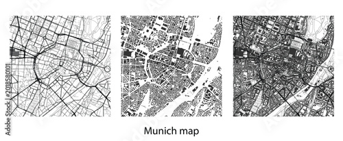 Картината върху платно Munich City Map Vector Set, Detailed Germany Urban Plan with Streets and Buildin