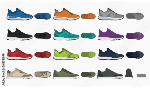 Bild auf Leinwand Athletic sneakers set vector illustration fitness running sport shoes collection