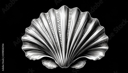 detailed shell sketch with white background on a black background
