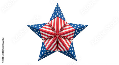 Colorful star with red white and blue stripes in a festive pattern isolated on transparent background