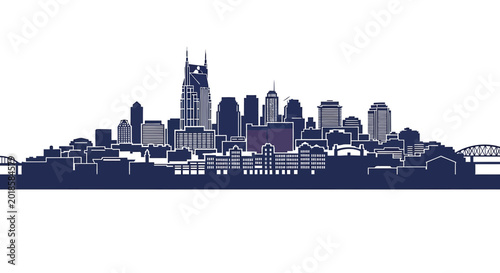 Nashville Tennessee skyline silhouette in navy blue and white