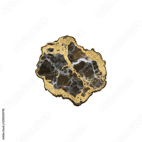 Luxury gold and black agate geode slice on white background