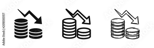 Canvas-taulu Decreasing Money Icons - Financial Crisis, Loss, Recession, Falling Profit